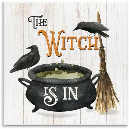 Witch Cauldron Crows Halloween, 12 x 12 Inch Mounted Print on Wall Plaque