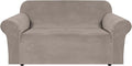 H.VERSAILTEX Stretch Velvet Loveseat Covers for 2 Cushion Couch Covers for Living Room Sofa Covers Slipcovers with Non Slip Straps Bottom, Ultra Thick Comfy Velour (Width 58"-72", Taupe)