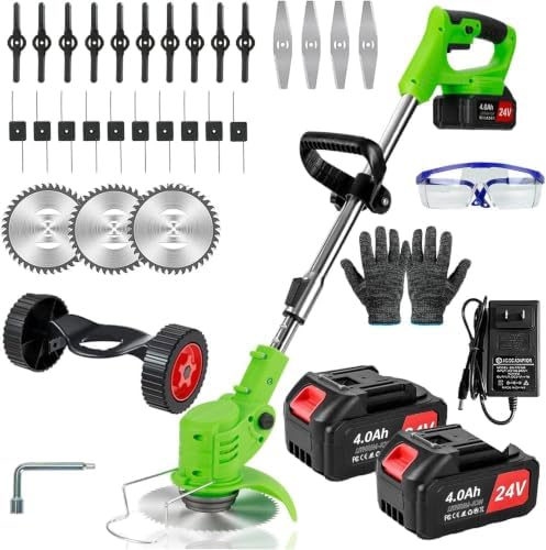 Electric Weed Wacker Cordless,24v Weed Eater Battery Powered 3 in 1 Lightweight Grass Trimmer with 2 4.0 Ah Batteries,Weed Eater with Blade & Wheels for Women,Lawn Care,Yard