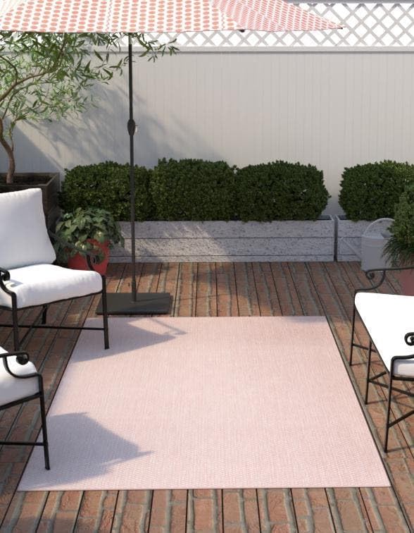 Unique Loom Collection Casual Transitional Solid Heathered Indoor/Outdoor Flatweave Area Rug (9' x 12' Rectangle, Whisper Pink/Ivory)
