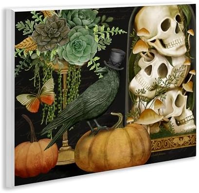 Crow and Skulls Dark Academia, 11 x 14 Inch Mounted Print on Wall Plaque