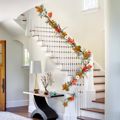 GarveeHome Fall Garland for Mantel, 6 ft Autumn Pumpkin Garland with Maple Leaves for Table Centerpiece Fall Thanksgiving Decorations Indoor Outdoor Fireplace Home Decor - Image 6
