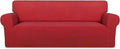 PureFit Stretch Couch Covers for Sofa Large Sofa Slipcovers Red | 1-Piece Sofa Cover Washable Soft Couch Protector, Couch Slipcover with Non Skid Foam and Elastic Bottom for Kids, Dogs
