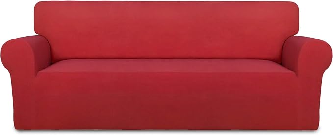 PureFit Stretch Couch Covers for Sofa Large Sofa Slipcovers Red | 1-Piece Sofa Cover Washable Soft Couch Protector, Couch Slipcover with Non Skid Foam and Elastic Bottom for Kids, Dogs