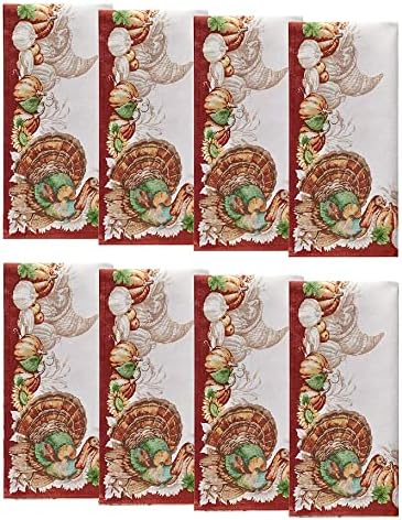 Holiday Turkey Bordered Fall Napkins, Set of 8, Multicolor - 17" W x 17" L by ElreneHomeFashion