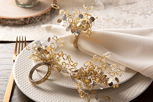 DII Christmas Thanksgiving Holiday Tabletop Décor Collection Decorative Napkin Ring Holder Set, 1.5" Diameter, Gold Beaded Sparkle, 6 Piece - Image 6