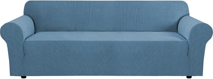 H.VERSAILTEX Stretch Couch Covers for Sofa 1 Piece Slipcovers for Couch and Sofas 3 Seater Couch Cover Feature Thick Checked Jacquard Fabric with Elastic Bottom(Large Sofa 90"-100" Wide, Dusty Blue)