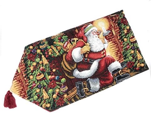 Tache Home Fashion Down The Chimney Santa Claus Christmas Festive Holiday Decorative Tapestry Table Runners, 13x90 by TacheHomeFashion