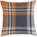 Orange Plaid for Halloween and Thanksgiving Gifts Navy Blue and Orange Plaid Halloween Fall Autumn Pumpkins Throw Pillow, 18x18, Multicolor by Unknown