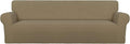 PureFit Stretch Couch Covers for Sofa 4 Seater Slipcovers Tan | 1-Piece Sofa Cover Washable Soft Couch protector, Couch Slipcover with Non Skid Foam and Elastic Bottom for Kids, Dogs