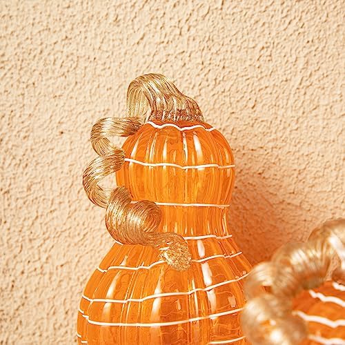 Glitzhome Hand Blown Glass Pumpkin 3pcs Fall Glass Gourd, Orange/White - Image 6