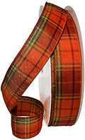 Morex Ribbon Fall Harvest Plaid Wired Ribbons, Fall Home Décor, Orange and Brown, Golden Metallic, 1-1/2" x 50 yd by MorexRibbon