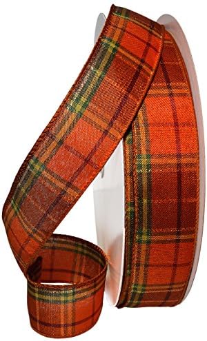 Morex Ribbon Fall Harvest Plaid Wired Ribbons, Fall Home Décor, Orange and Brown, Golden Metallic, 1-1/2" x 50 yd by MorexRibbon