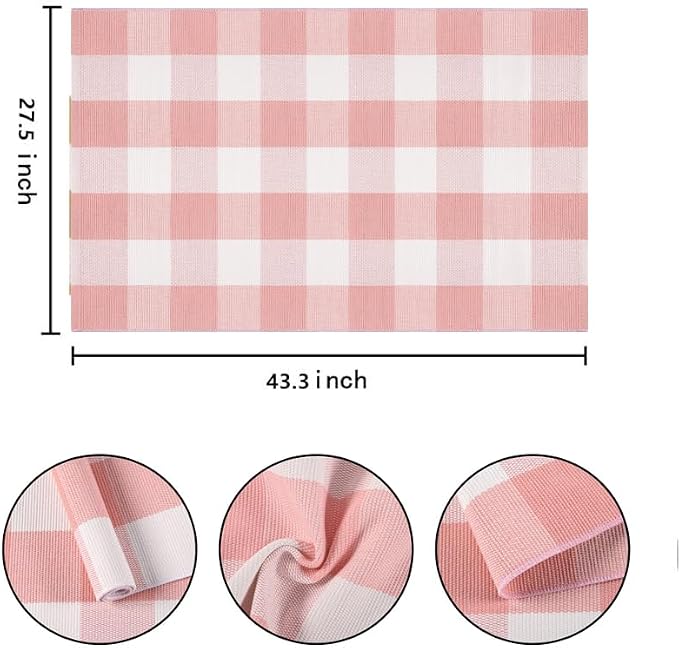 Pink and White Outdoor Rug 27.5''x 43.3''Buffalo Plaid Layered Doormat Woven Machine Washable Farmhouse Door Mats Outdoor for Hello/Welcome Mat,Entryway,Bedroom,Patio