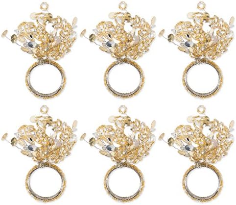 DII Christmas Thanksgiving Holiday Tabletop Décor Collection Decorative Napkin Ring Holder Set, 1.5" Diameter, Gold Beaded Sparkle, 6 Piece by DII