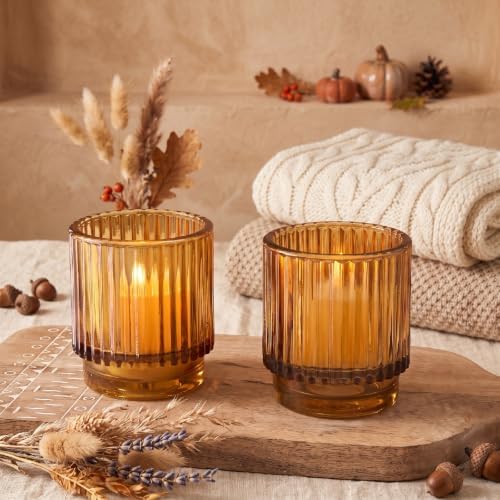 Kate Aspen Vintage Glass Tealight & Amber Votive Candle Holders (Set of 6) Rustic Fluted Candle Holder Set, Boho Home Decor, Wedding Table Centerpieces, Farmhouse Kitchen Table Decor - Image 2