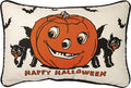 Primitives by Kathy Retro-Inspired Halloween Throw Pillow, 15 x 10-Inch, Vintage-Inspired Cotton Pillow from Our Halloween Collection/Happy Halloween Front Sentiment/Jack-O'Lantern/Black cat Design