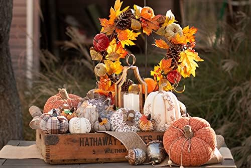Boston International Plush Pumpkins Fall & Autumn Tabletop Shelf Décor, 8.5", Burnt Orange Plaid - Image 4