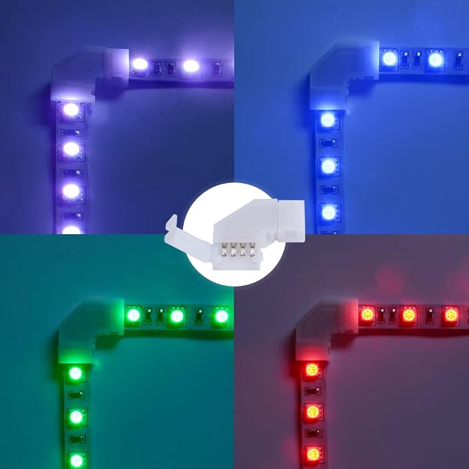 90 Degree Corner 4 Pin L Shape Connector for 10mm RGB LED Strip Light Non-Waterproof IP20(10 PCS)