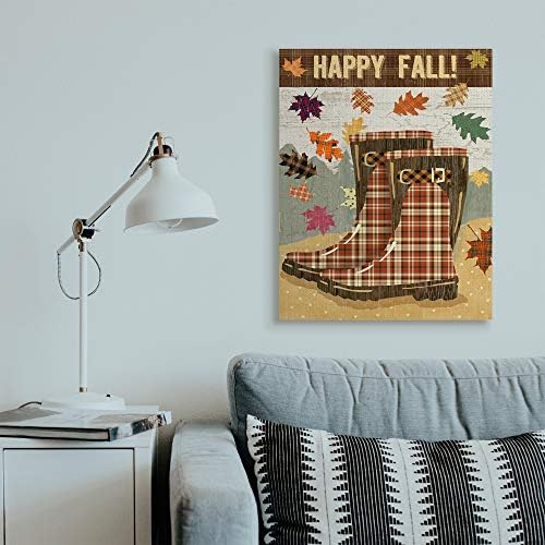 Happy Fall Plaid Boots and Foliage Rustic, 30 x 40 Inch Canvas Wall Art - Image 3