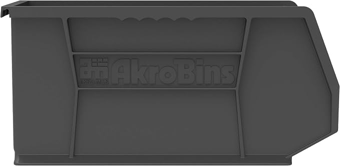 Akro-Mils 30240 AkroBins Plastic Storage Bins, 15"x8"x7", Black, 12-Pack | Space-Saving Stackable Bins for Garage, Pantry, Craft Organization