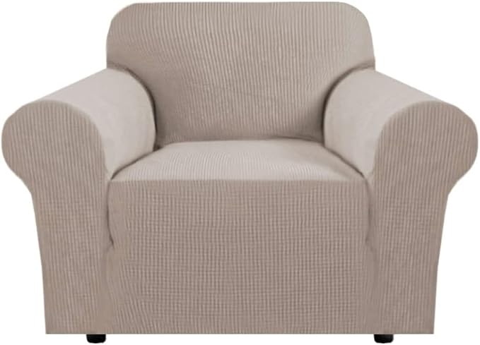 H.VERSAILTEX Armchair Slipcover Stretching Skid Resistance Couch Cover for Dogs, Thick and Durable Soft High Spandex Jacquard Sofa Covers, Form Fitted Chair Slipcover(Armchair 31"-40", Sand)