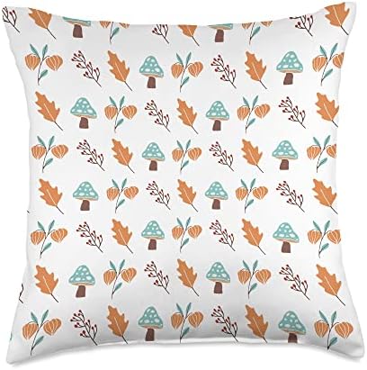 Cute Fall Thanksgiving Brown Leaves Autumn Mushrooms Throw Pillow by Unknown
