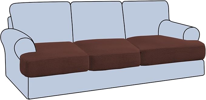 H.VERSAILTEX Stretch 3 Piece T Cushion Sofa Slipcovers Individually Sofa Cushion Covers for 3 Cushion Couch Sofa Seat Cushion Covers with Elastic Bands Featuring Thicker Jacquard Fabric, Burnt Brick