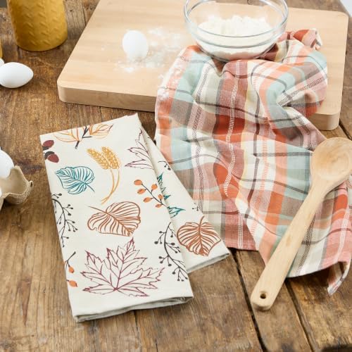 DII Fall Basics Kitchen Dishtowel Collection Printed & Plaid Fall Dish Towel Set, 18x28, Autumn Leaves, 2 Count - Image 3