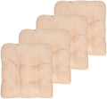 Sweet Home Collection Chair Cushion Crushed Memory Foam Pads Premium Slip Non Skid Microdot Rubber Back Tufted 16" x 16" x 3.25" Thick Seat Cover, 4 Pack, Linen, Fluffy Chair Cushion by SweetHomeCollection