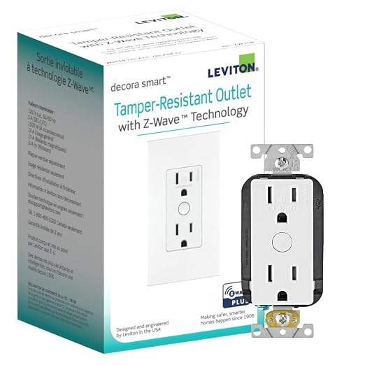 Leviton Decora Smart Tamper-Resistant Outlet with Z-Wave Technology, 1 Pack, ZW15R-1BW, White