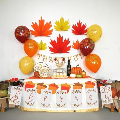 Eye-catching White "Blessed" Thanksgiving Cardstock Garland - 7 ft. x 7"(1 Pc.) - Perfect for Fall Decorations, Harvest Parties, & Thanksgiving Celebrations - Image 3