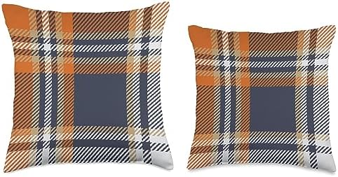 Orange Plaid for Halloween and Thanksgiving Gifts Navy Blue and Orange Plaid Halloween Fall Autumn Pumpkins Throw Pillow, 18x18, Multicolor - Image 3