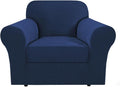 H.VERSAILTEX Stretch Chair Covers Armchair 2 Piece Chair Covers for Living Room Furniture Cover Suit for T Cushion/Box Cushion, Spandex Jacquard Fabric Small Checks(Armchair-Standard, Navy)