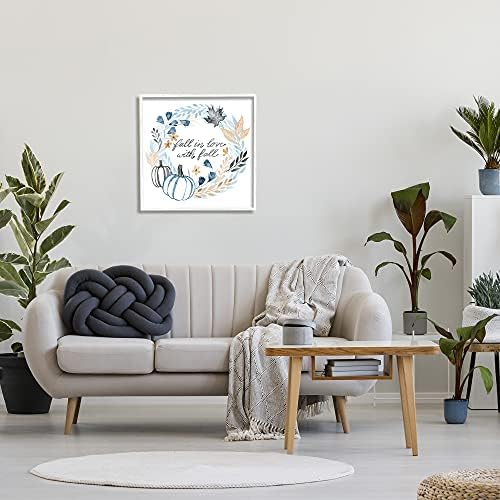 Blue Autumn Foliage Wreath, 24 x 24 Inch Framed Giclée Print - Image 3
