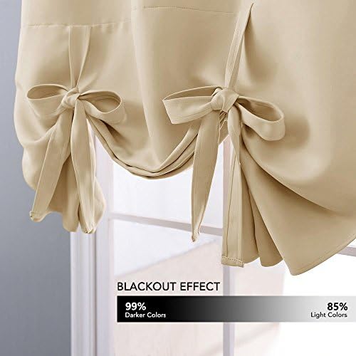 NICETOWN Farmhouse Tie Up Shade - Window Valance for Kitchen Balloon Curtain Rod Pocket Drapery for Home Decor Adjustable Valance, 52W x 63L in, Biscotti Beige, 1 Panel - Image 3