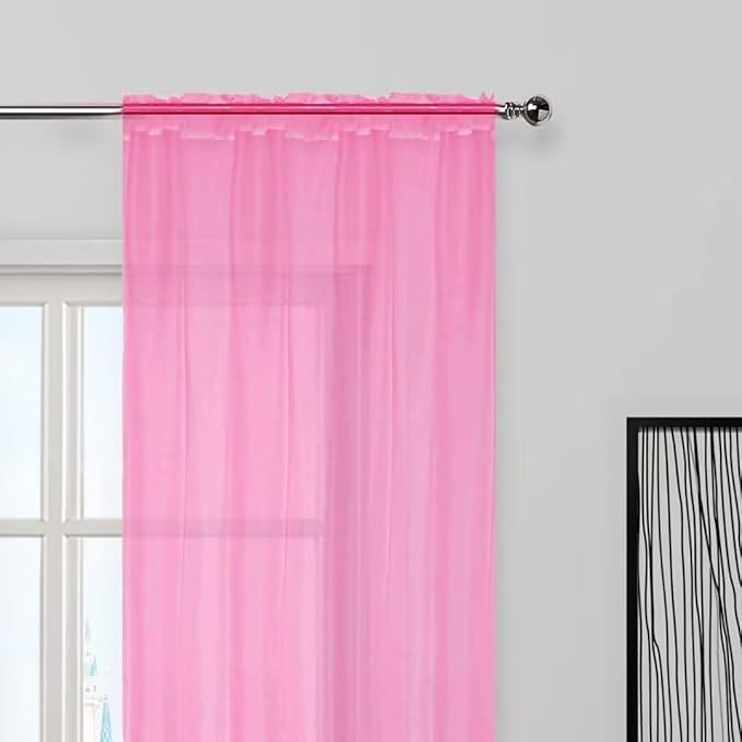 SpaceDresser Basic Rod Pocket Sheer Voile Window Curtain Panels Pink 1 Pair 2 Panels 70 Width 63 Inch Long for Kitchen Bedroom Children Living Room Yard（Pink, 70W x 63L）