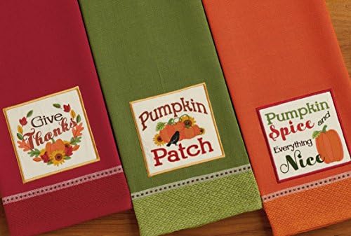 DII Thanksgiving Fall Kitchen Towels Collection Decorative Embellished Dish Towel Set, 18x28", Country Pumpkin, 3 Count - Image 2