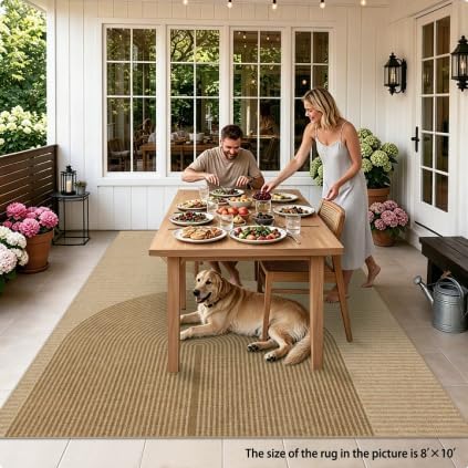 Easy Jute Rug for Pet Homes: 8x10 Outdoor Rug - Geometric Arch Pattern | Washable Design Cuts Your Cleaning Time by 75% and Maintain Shape and Texture after 50 Washes