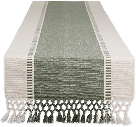 DII Dobby Stripe Table Runner, 13x108 Artichoke & Cream Background by DII
