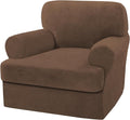 H.VERSAILTEX Sofa Cover 2 Piece T Cushion Armchair Slipcovers Thick Velvet Couch Cover Stretch T Cushion Sofa Covers for 1 Cushion Couch with 1 Individual T Cushion Covers Washable, Caramel Cafe