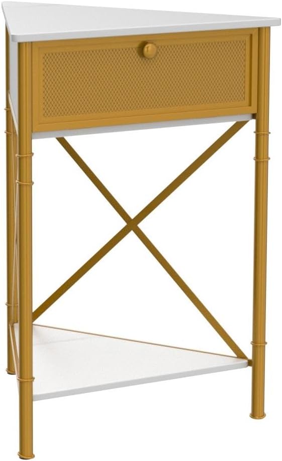 VECELO Corner Table for Small Spaces, Multipurpose Storage Cabinet Shelf Organizer with Flip Door in Living Room/Bedroom/Kitchen/Bathroom, Gold