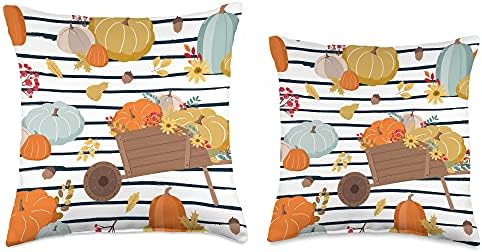 Pumpkins Fall Halloween Thanksgiving Autumn Navy Stripes Throw Pillow - Image 3