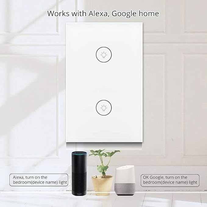 WiFi Smart Wall Touch Light Switch Glass Panel Wireless Remote Control by Mobile APP Anywhere Compatible with Alexa,Timing Function No Hub Required (Wall Switch 2 Gang)
