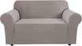 H.VERSAILTEX Stretch Couch Cover Sofa Covers for 2 Cushion Couch 1 Piece Love Seat Covers Washable with Elastic Bottom, Textured Checked Jacquard Fabric (Loveseat 58"-70" Wide, Taupe)