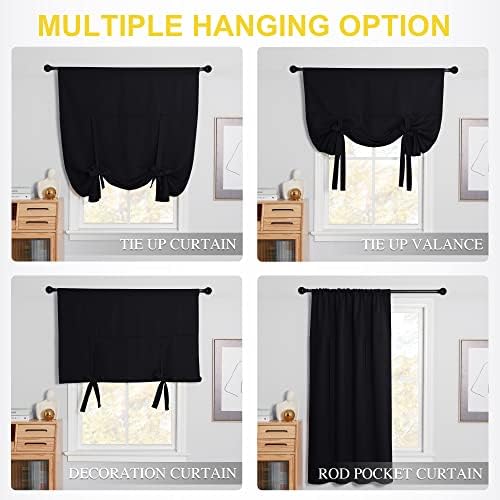 NICETOWN Blackout Curtain for Windows - Thermal Tie Shade for Decoration Length Adjustable Balloon Blind for Kitchen, 52 inches x 63 inches, Black, 1 Panel - Image 2