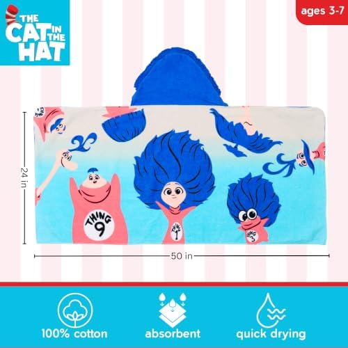 Franco Dr. Seuss Cat in The Hat Movie Bath and Beach Soft Cotton Terry Hooded Towel Wrap, 24" x 50", (Officially Licensed Product)