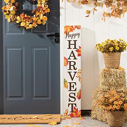 glitzhome 42” Lighted Porch Sign - Wooden Fall Welcome Decor with Maple Leaves & 14 Warm Lights Farmhouse Outdoor Indoor Hanging Decor for Thanksgiving Harvest by Glitzhome