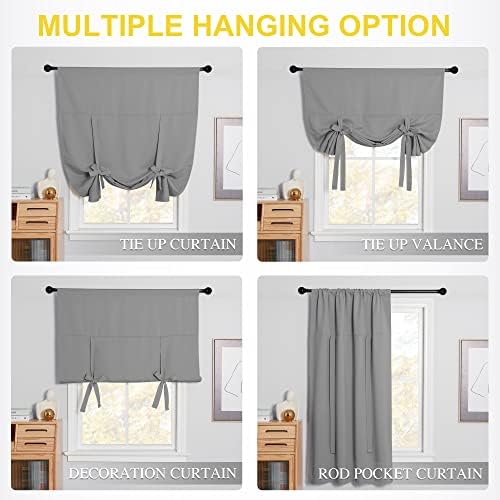NICETOWN Balloon Shades Curtain - Room Darkening Bathroom Balloon Valance Blackout Window Treatment Tie Up Blind for Kitchen (Silver Grey, Rod Pocket Single Panel, W40 x L54) - Image 2