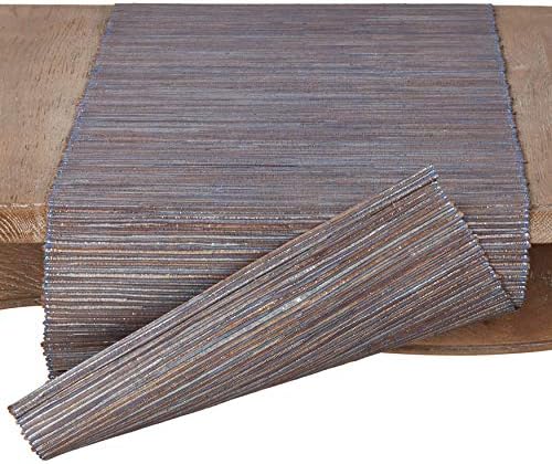 SARO LIFESTYLE Shimmering Woven Nubby Table Runner - Textured Water Hyacinth Table Runner with Sparkling Metallic Threads for Dining Tables, Everyday Entertaining and Home Décor, 16"x72", Blue-Grey - Image 2